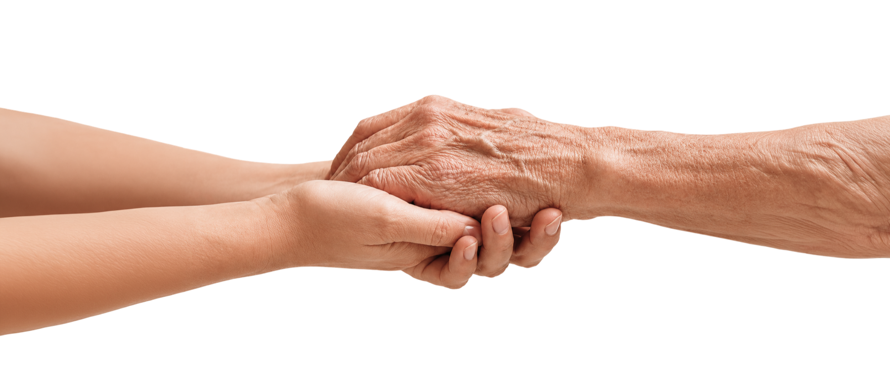 A young hand and an older hand clasped together